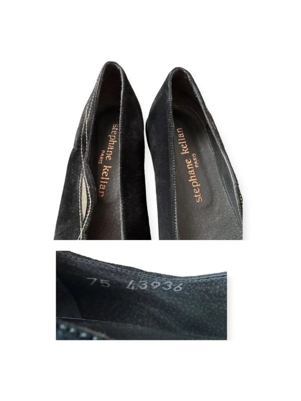 Stephane Kelian Paris Vintage Black Suede Flats Gold Cutout 90s Size 7.5